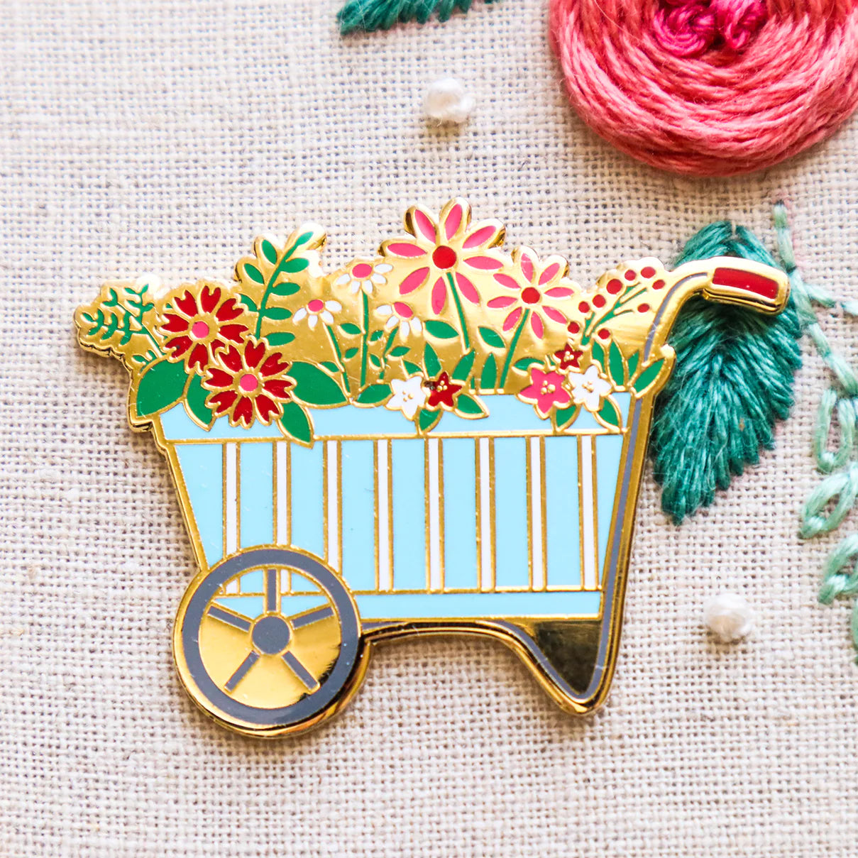 Spring Floral Wheelbarrow Magnetic Needle Minder by Flamingo Toes