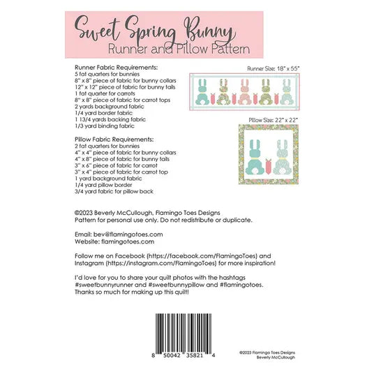 Sweet Spring Bunny Runner and Pillow Pattern by Flamingo Toes