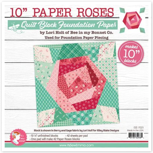 10" Paper Roses Quilt Block Foundation Paper Lori Holt of Bee in my Bonnet Co. for It's Sew Emma