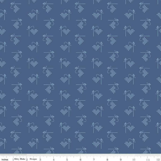 Bee Basics Hearts Blue Lori Holt for Riley Blake Designs
