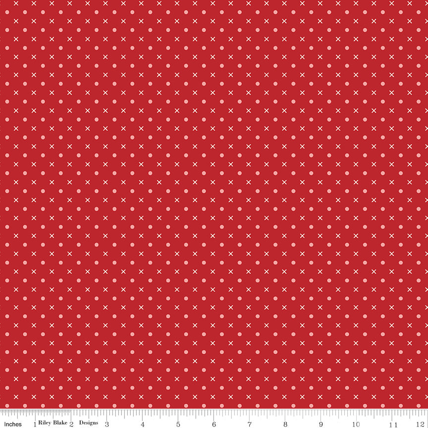 Bee Dots Mary Schoolhouse Red Lori Holt for Riley Blake Designs