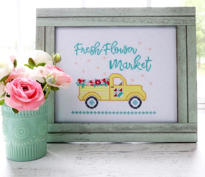 Fresh Flower Vintage Truck Cross Stitch Paper Pattern by Flamingo Toes