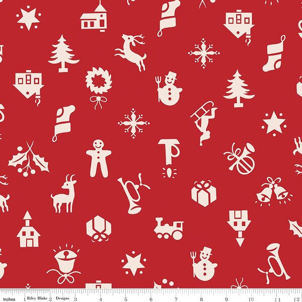 3-YD CUT-Home Town Holiday Christmas Schoolhouse Red 108" Wide Yardage