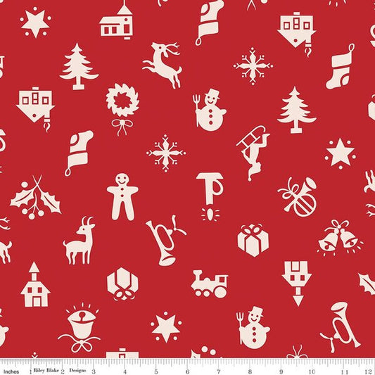 3-YD CUT-Home Town Holiday Christmas Schoolhouse Red 108" Wide Yardage