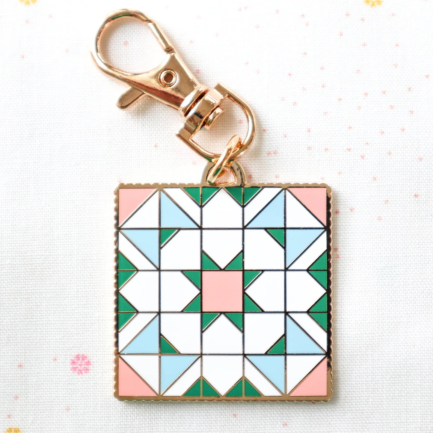 Shining Star Quilt Block Enamel Charm by Flamingo Toes