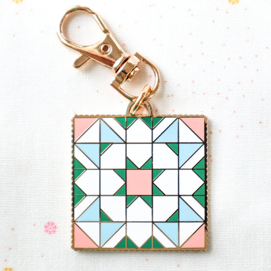 Shining Star Quilt Block Enamel Charm by Flamingo Toes
