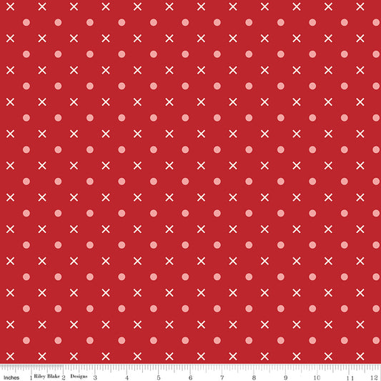 Bee Dots Schoolhouse Red 108" Wide Yardage Lori Holt