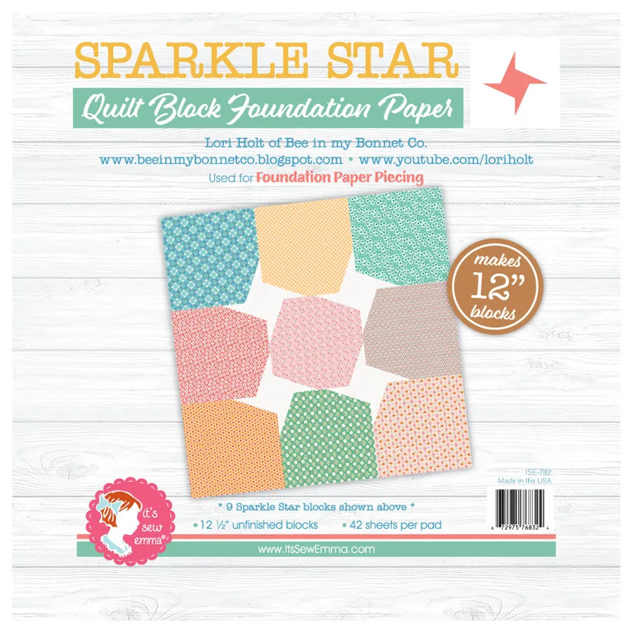 12" Sparkle Star Quilt Block Foundation Paper Lori Holt of Bee in my Bonnet for It's Sew Emma
