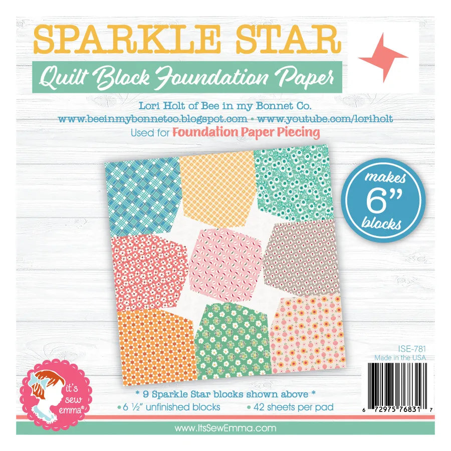 6" Sparkle Star Quilt Block Foundation Paper Lori Holt of Bee in my Bonnet for It's Sew Emma