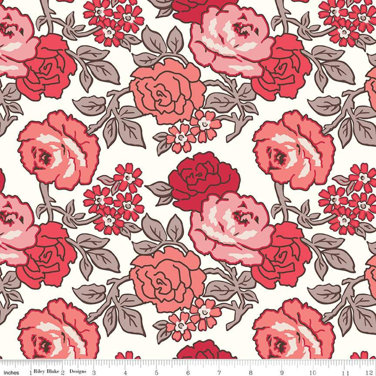 Flea Market Roses Red 108" Wide Yardage Lori Holt